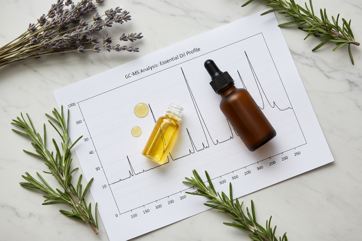 GC-MS chromatogram used to assess essential oil composition and authenticity