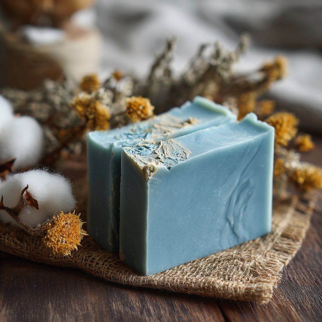 Handmade Tallow Soap Bar with Blue Tansy Essential Oil and Cambrain Blue Clay | 5.5 oz |