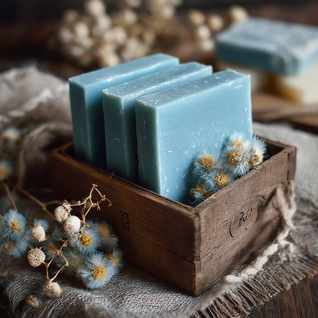 Handmade Tallow Soap Bar with Blue Tansy Essential Oil and Cambrain Blue Clay | 5.5 oz |