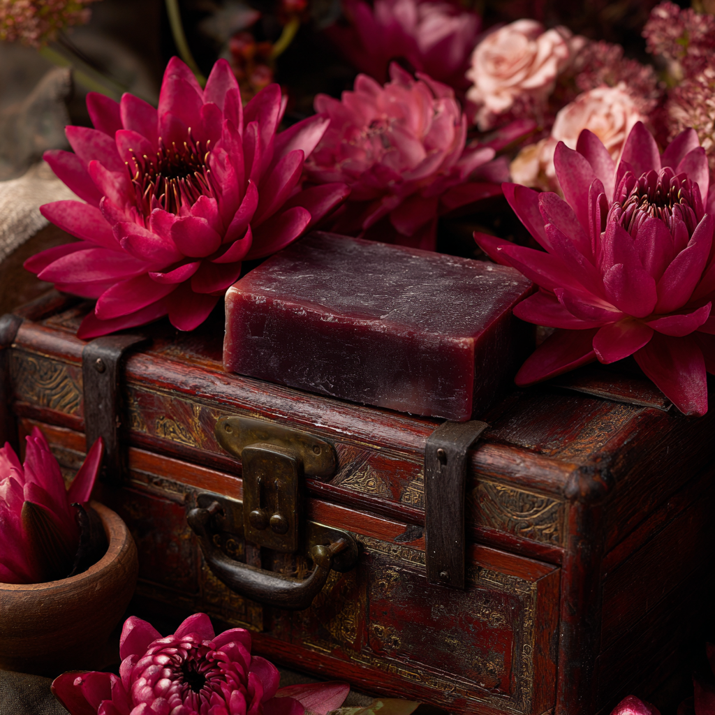 Handmade Tallow Soap Bar with Pink Lotus Essential Oil and Pink Lotus Flowers | 5.5 oz |