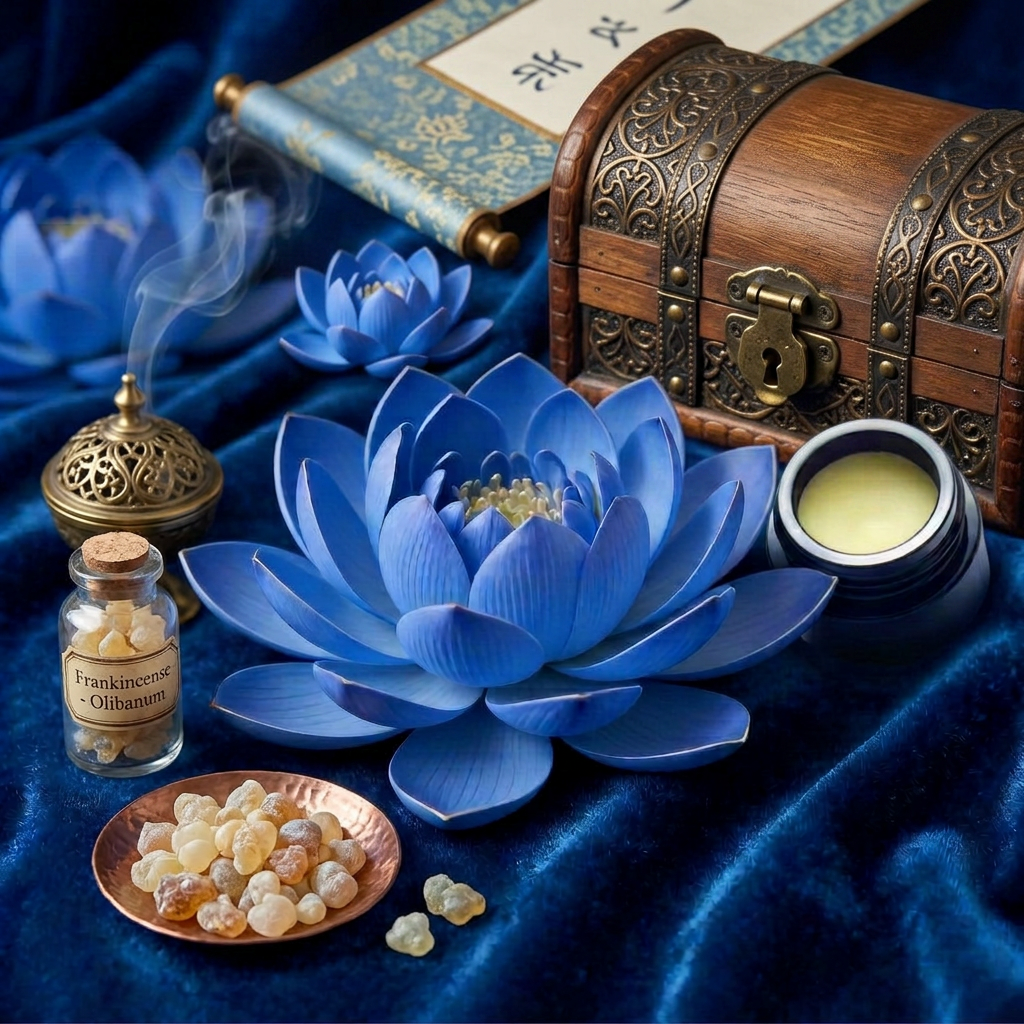 Solid Perfume of Blue Lotus + Frankincense by Enfleurage in Sandalwood Nut Oil