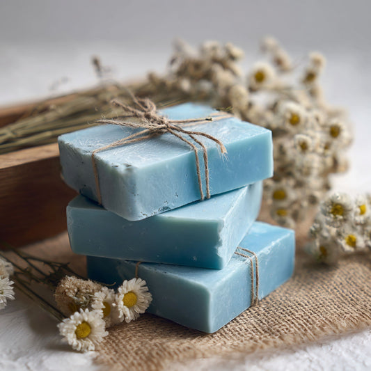 Handmade Tallow Soap Bar with Blue Tansy Essential Oil and Cambrain Blue Clay | 5.5 oz |