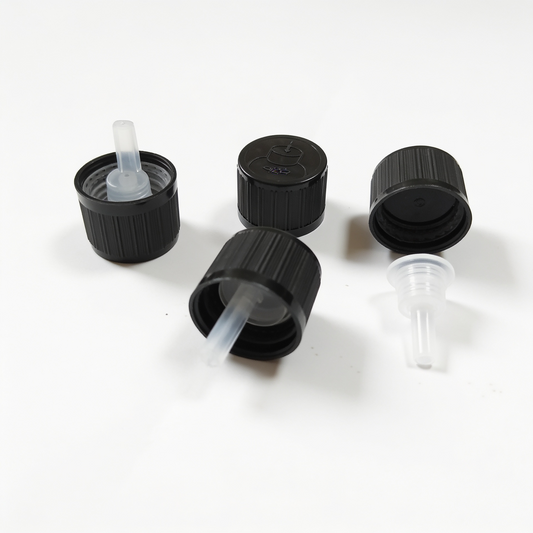 Black 18mm Tamper Evident Dropper Cap with Inverted Dropper Child Resistant