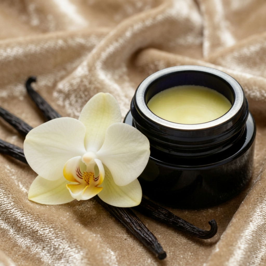 Solid Perfume of Vanilla Pods by Enfleurage in Sandalwood Nut Oil