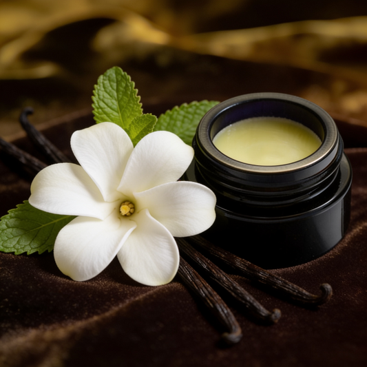 Solid Perfume of Vanilla Pods + Tiare by Enfleurage in Sandalwood Nut Oil