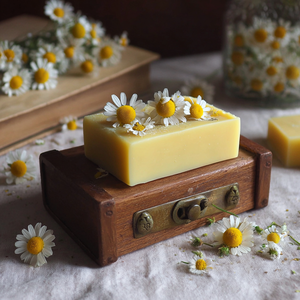 Handmade Tallow Soap Bar with Yellow Chamomile Essential Oil and Calendula Flowers | 5.5 oz |