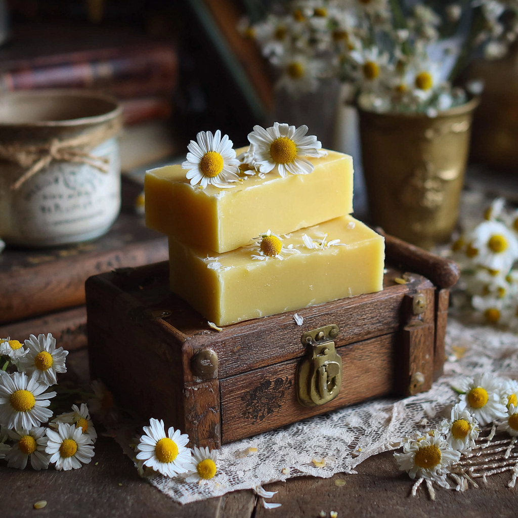 Handmade Tallow Soap Bar with Yellow Chamomile Essential Oil and Calendula Flowers | 5.5 oz |